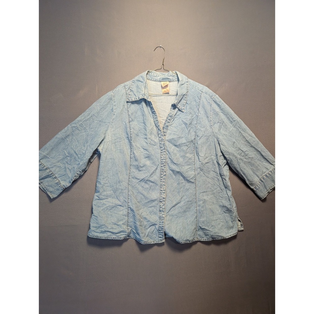 Faded Glory Shirt Womens 3X Light Blue Denim Cotton Collared Snap Front Casual